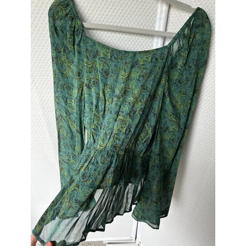Free People Teal Green Printed Peasant Blouse